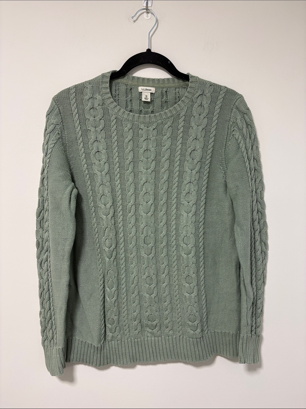 L.L. Bean Cable Knit Sweater in Light Sage Green